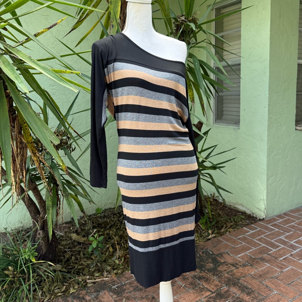 Black Tan and Gray Midi Dress